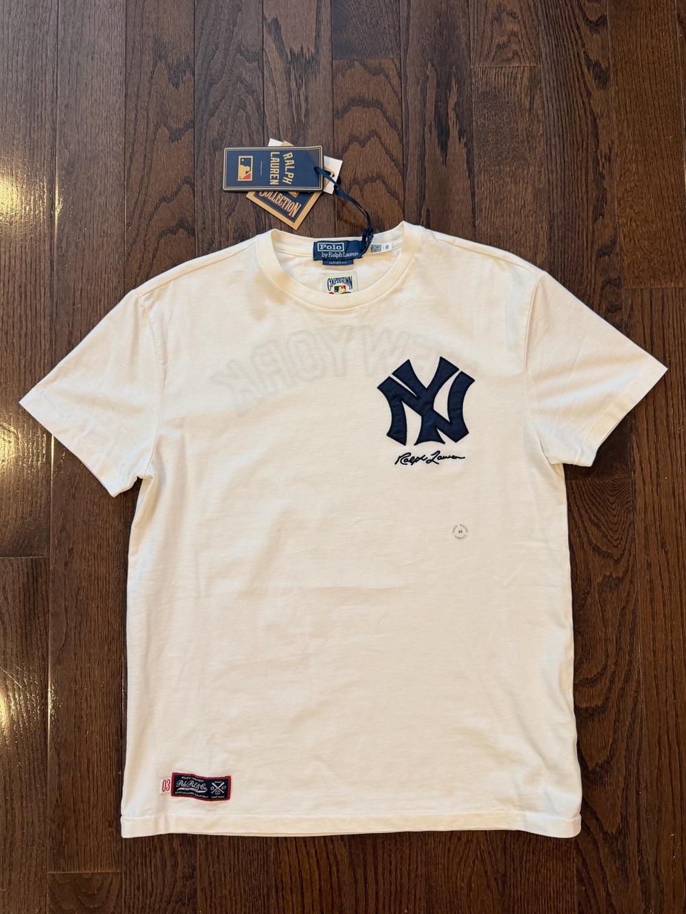 Ralph Lauren NY Yankees White Short-Sleeve T-Shirt with Navy NY Logo